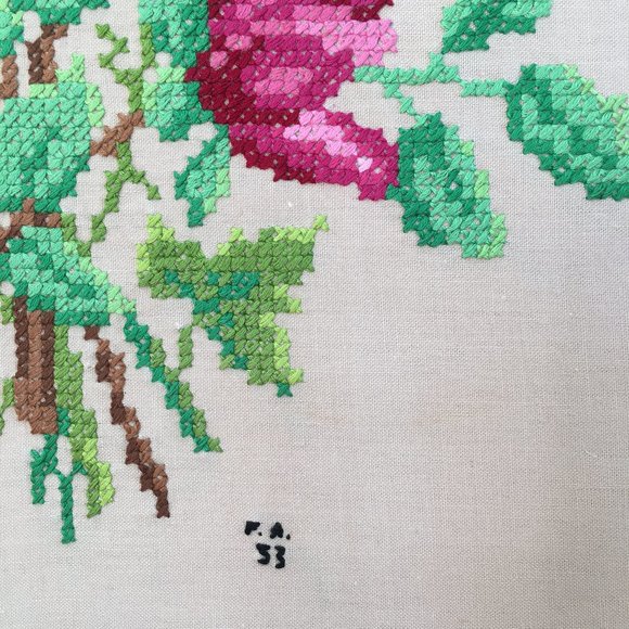 Vintage pink floral tapestry, made in Italy 1953 - Picture 2 of 5